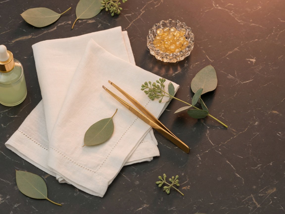 Waxing tools on linen with eucalyptus